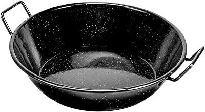 Royalford Enamel Wokpan 28cm - Induction Safe Kadhai With Raised Handles - Kadai Cooking Pan for Shallow and Deep Frying - Extra Flat Base for Even Heat Distribution - Enamel Coated Paella Pan, Black