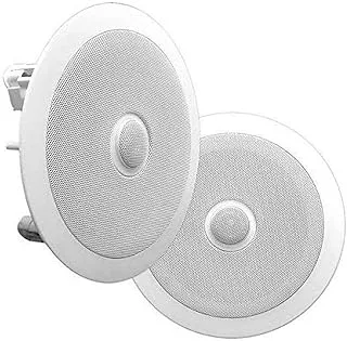 Pyle 8” Ceiling Wall Mount - Pair Of 2-Way Midbass Woofer Speaker Directable 1” Titanium Dome Tweeter Flush Design W/ 55Hz-22kHz Frequency Response & 300 Watts Peak Easy Installation - Pyle PDIC80