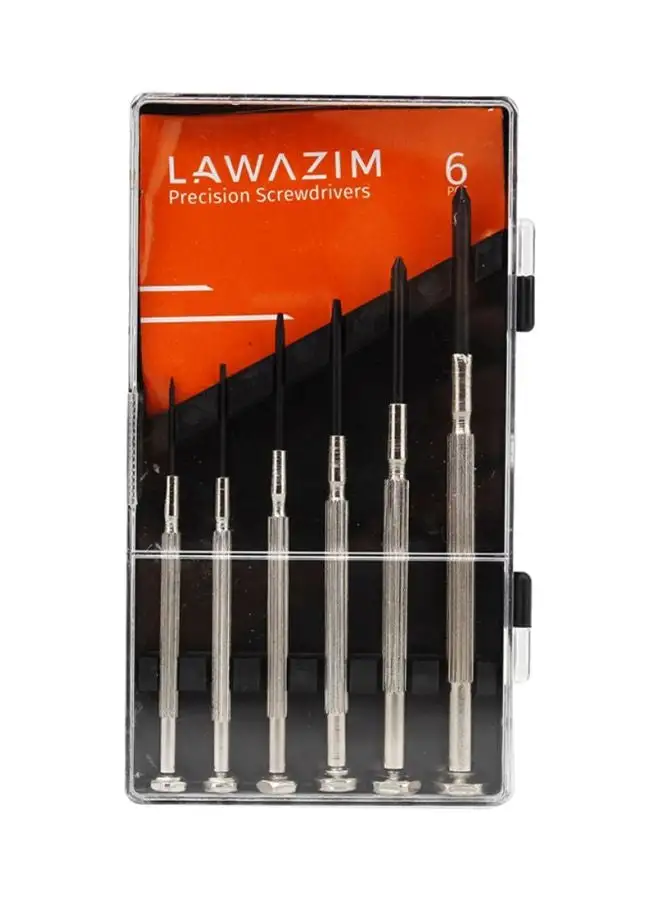 LAWAZIM 6-Piece Precision Screwdriver Set For Mobiles Silver/Black