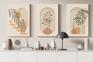معرض المنزل مجموعة من ثلاثة لوحات فنية جدارية من القماش بتصميم مسطح مرسومة يدويًا بطباعة بوهو مقاس 60 × 40 سم