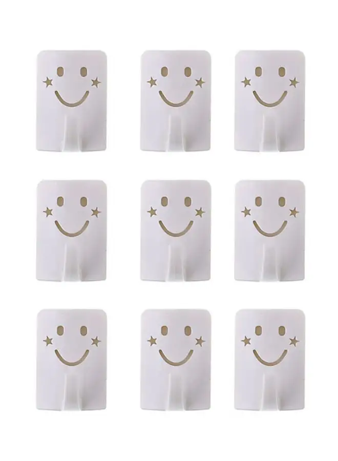 LAWAZIM 9-Piece Happy Face Adhesive Hook White/Grey 10x18cm