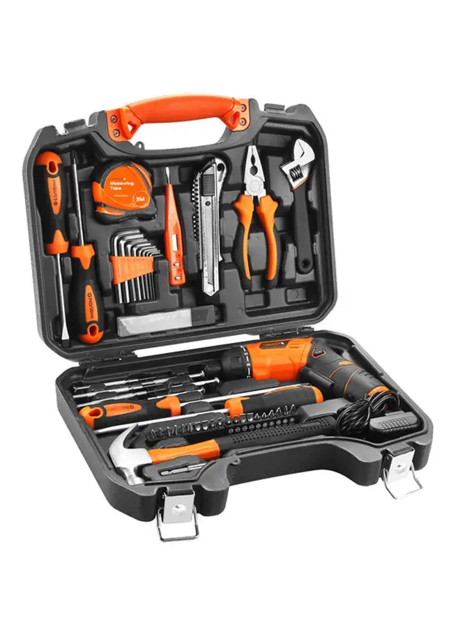 LAWAZIM 58-Piece Heavy Duty Tools Kit With Adjustable Handle Cordless Screwdriver Orange/Black