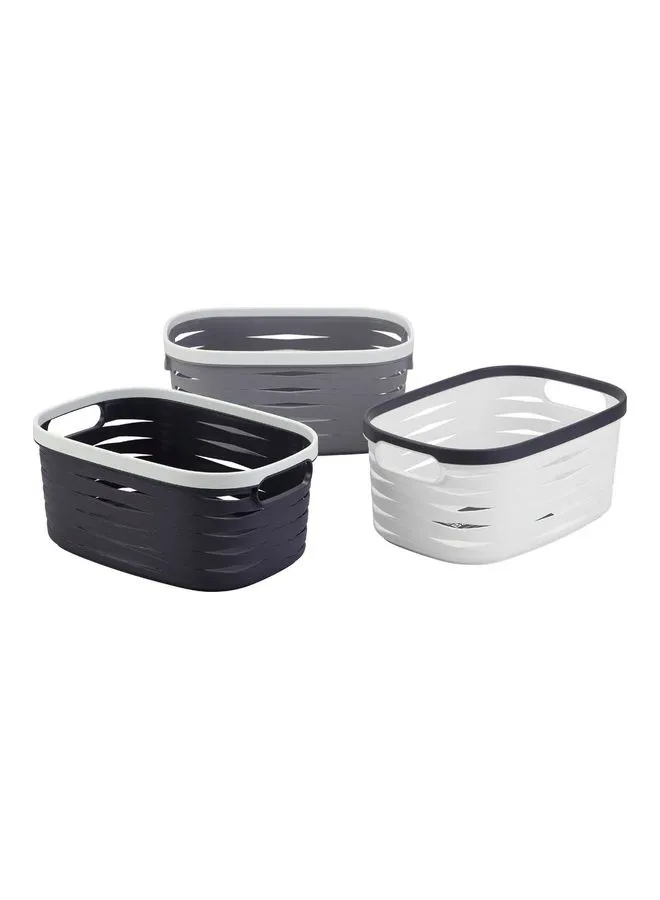 LAWAZIM 3-Piece Elegant Storage Basket Set White/Grey 30x20x13.5cm