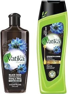 Vatika Naturals Turkish Blackseed Enriched Hair Oil + Shampoo | Boosts Strength & Shine | Super Value Bundle Pack - 300 ml + 400 ml