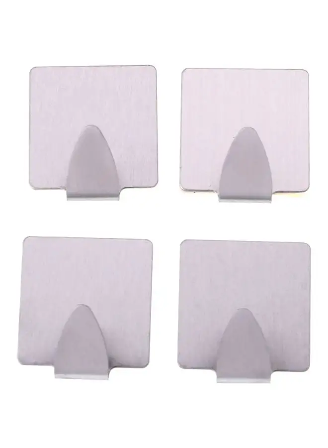 LAWAZIM 4-Piece Stainless Steel Square Shaped Adhesive Hook Silver 10x18cm