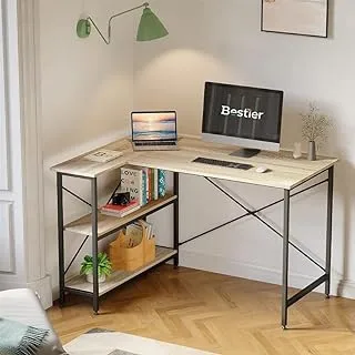 L Shaped Desk with Shelves 120 cm Reversible Corner Beige