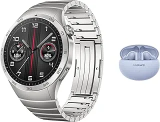 HUAWEI WATCH GT 4 46mm Smart Watch, 14 Days Battery Life, Science-based Calorie Management, Dual-Band Five-System GNSS Position, Heart Rate Monitor, Android & iOS, Grey + HUAWEI FreeBuds 5i Blue