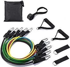 Resistance Band Set 12 Pieces with Exercise Tube Bands, Door Anchor, ankle Straps, Carry Bag and Instruction Booklet - Bonus Ebook and Online Workout Videos
