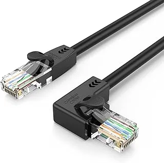 كابل تصحيح CableCreation CAT6 Ethernet مع وصلة مطلية بالذهب 50U بوصة، 6 أقدام، بزاوية يسارية - أسود