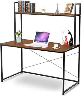 2 Tier Shelves Modern Home Office Desk Brown
