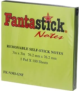 Fantastick Stick Notes, 3-Inch x 3-Inch Size, Fluorescent Green