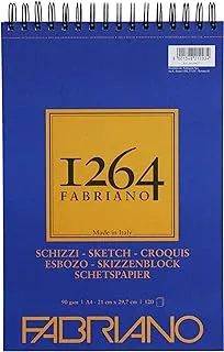 Honsell Fabriano Schizzi 1264 19100637 Sketch Paper with Spiral Head, 90 g/m², DIN A4, 120 Sheets Ivory White, Acid Lightly Grained for All Drying Techniques