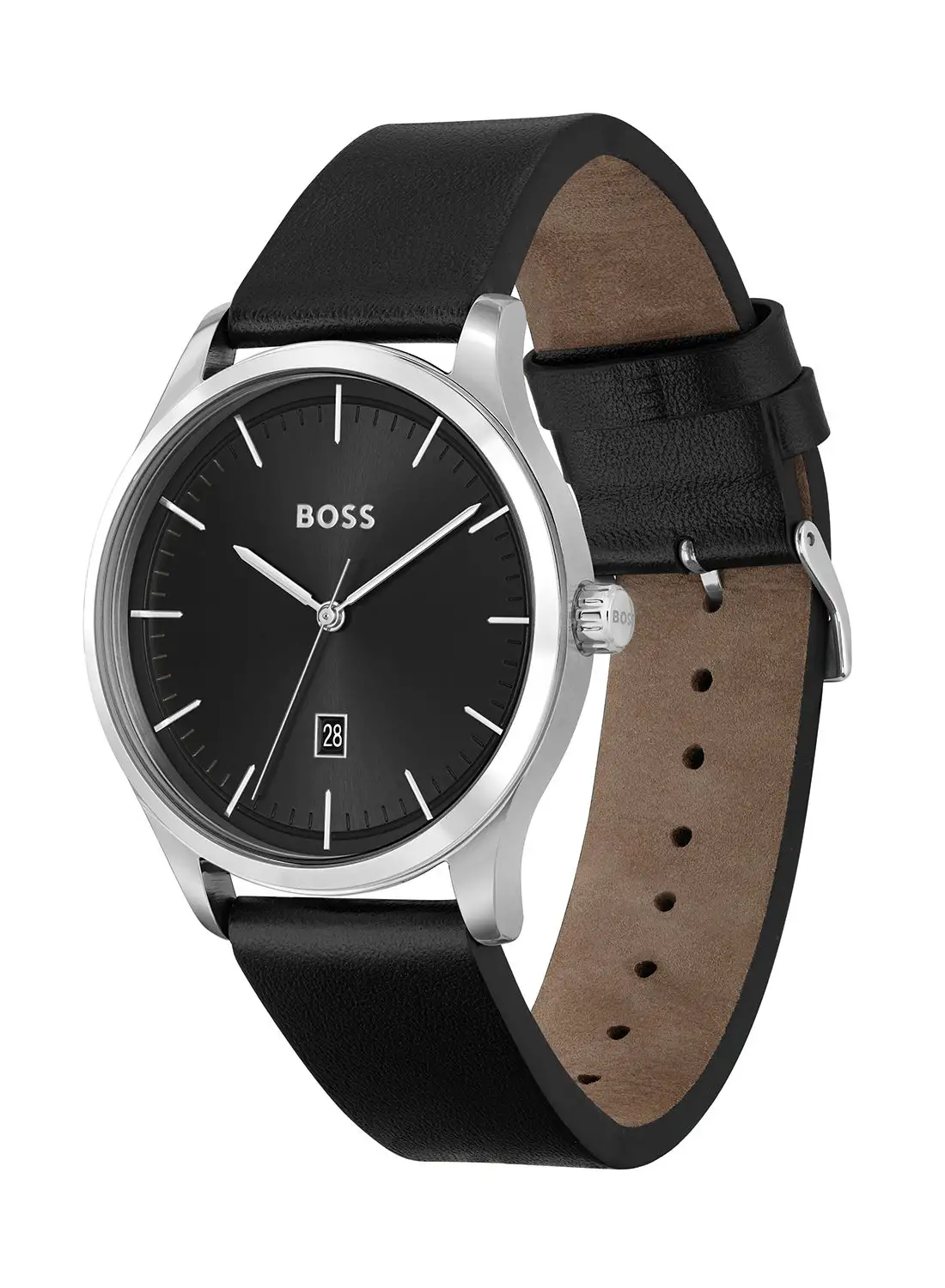 HUGO BOSS Men's Analog Round Shape Leather Wrist Watch 1513981 - 43 Mm