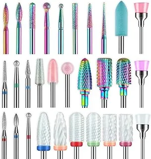 FLAFARY 30Pcs Nail Drill Bits,3/32 Inch Ceramic Drill Bits for Nails Sets Acrylic, Diamond Cuticle Efile Carbide Remover Bits for Home Salon Acrylic Gel Nail Manicure Pedicure Tools(Come with 3 Cases)
