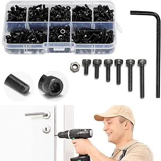 Goodern Nuts and Bolts Assorted Set,304 Stainless Steel Hex Socket Head Cap Screws Bolts and Nuts Kit with Box,Screw Thread Fastener Machine Hex Bolts,Includes Most Common Sizes-Black 400Pcs