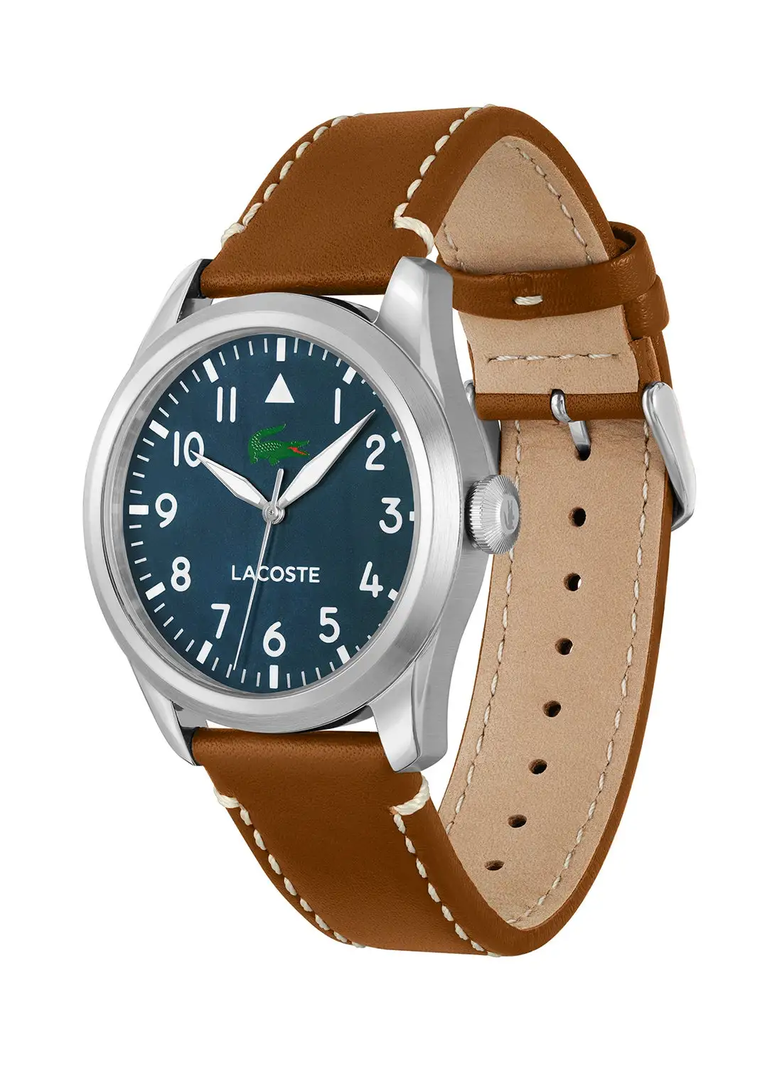 LACOSTE Men's Analog Round Shape Leather Wrist Watch 2011301 - 42 Mm