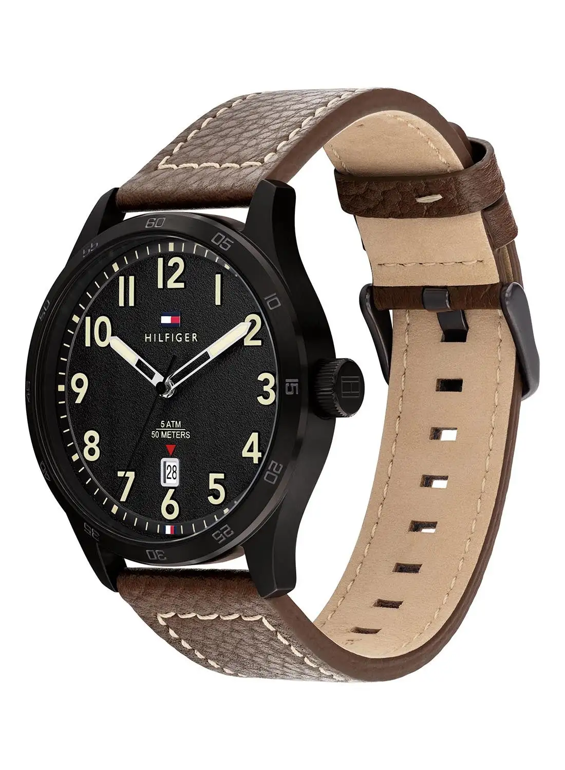 TOMMY HILFIGER Men's Analog Round Shape Leather Wrist Watch 1710560 - 43 Mm
