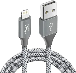 Wayona Nylon Braided WN6LG1 USB Syncing and Charging Cable sync and Charging Cable for IP-Hone, IP-ad, (6 FT Pack of 1, Grey)