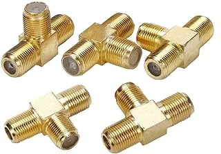 5pcs F Type Coax Splitter 3 Way Adapter Connector F Jack Female to Double F Female RF Coaxial Adapter Connector for Combiner TV Cable Satellite Antenna (Gold)