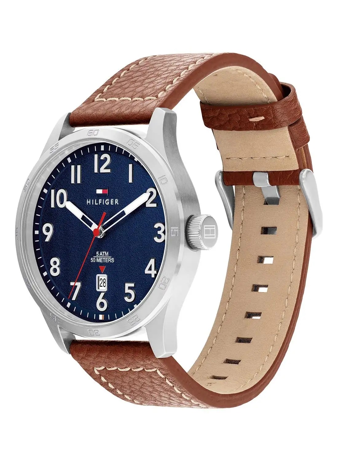 TOMMY HILFIGER Men's Analog Round Shape Leather Wrist Watch 1710559 - 43 Mm