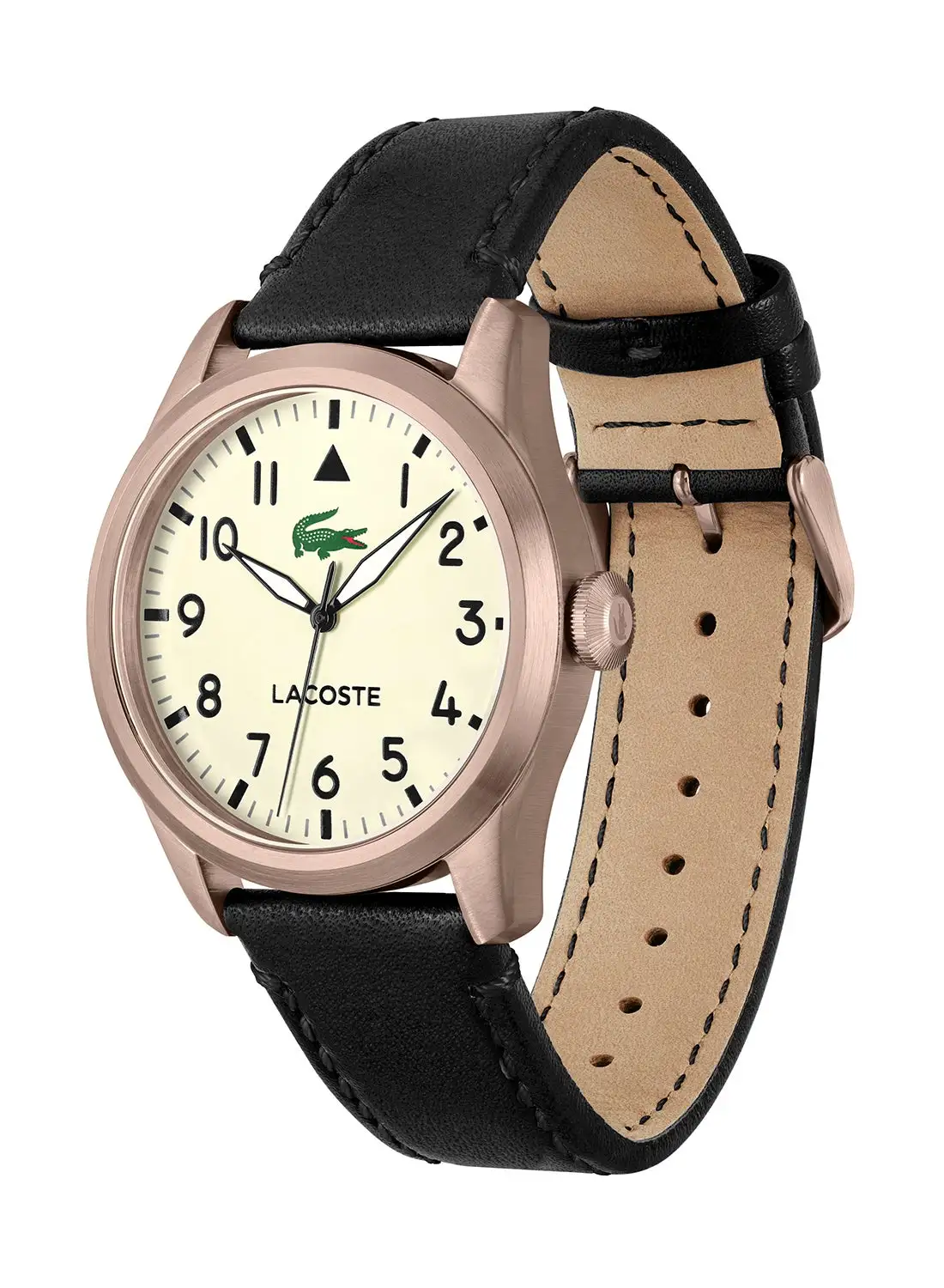 LACOSTE Men's Analog Round Shape Leather Wrist Watch 2011300 - 42 Mm