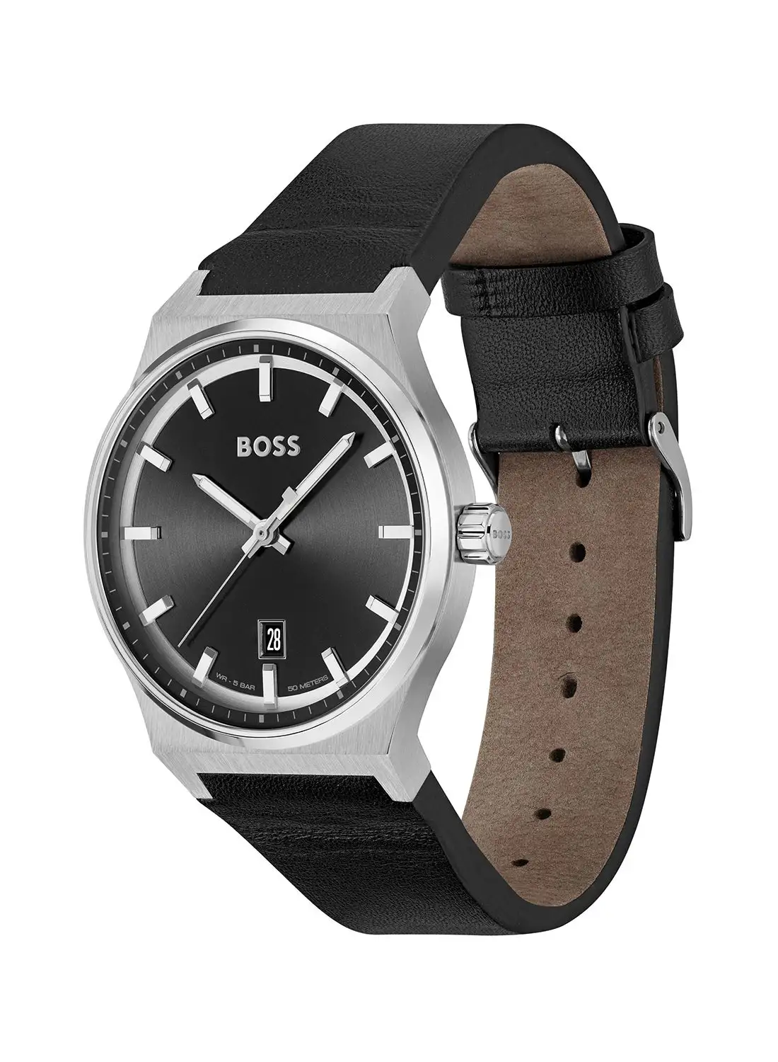 HUGO BOSS Men's Analog Round Shape Leather Wrist Watch 1514075 - 41 Mm