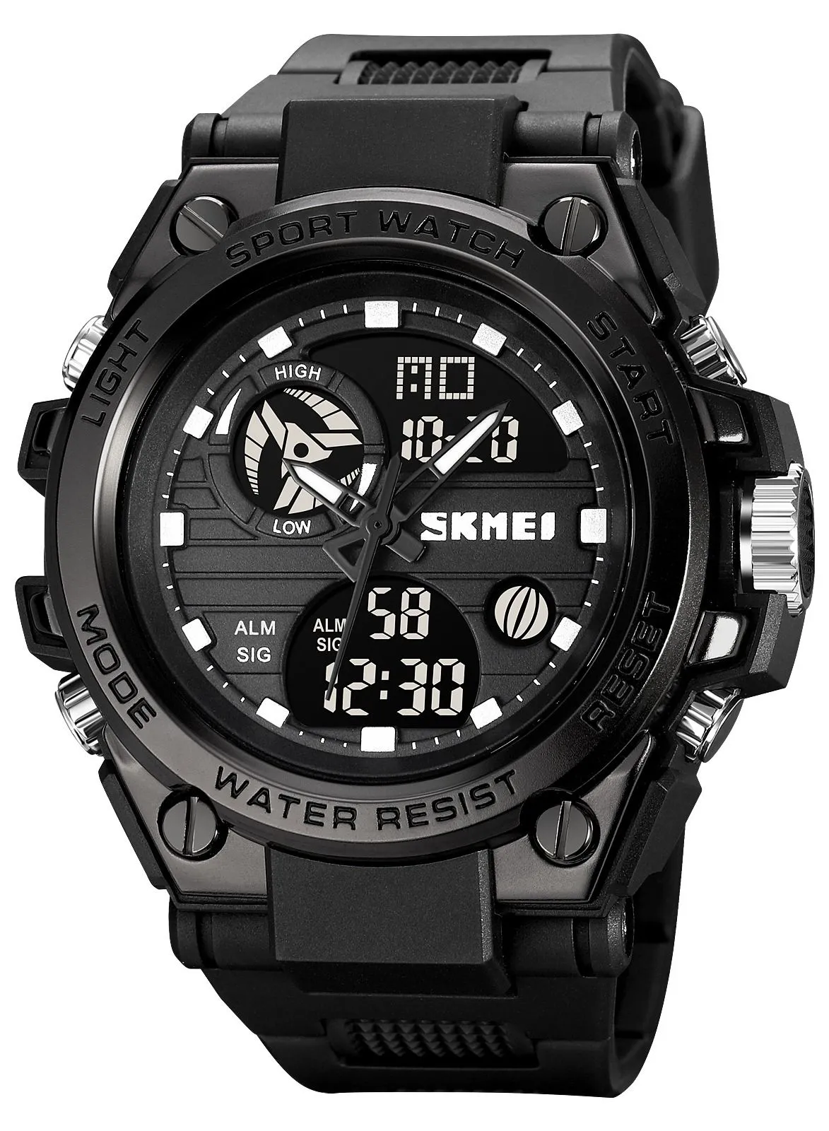SKMEI Watch for Men Sports Water Resistant Analog Digital Watch PU Strap 52mm Black 2031