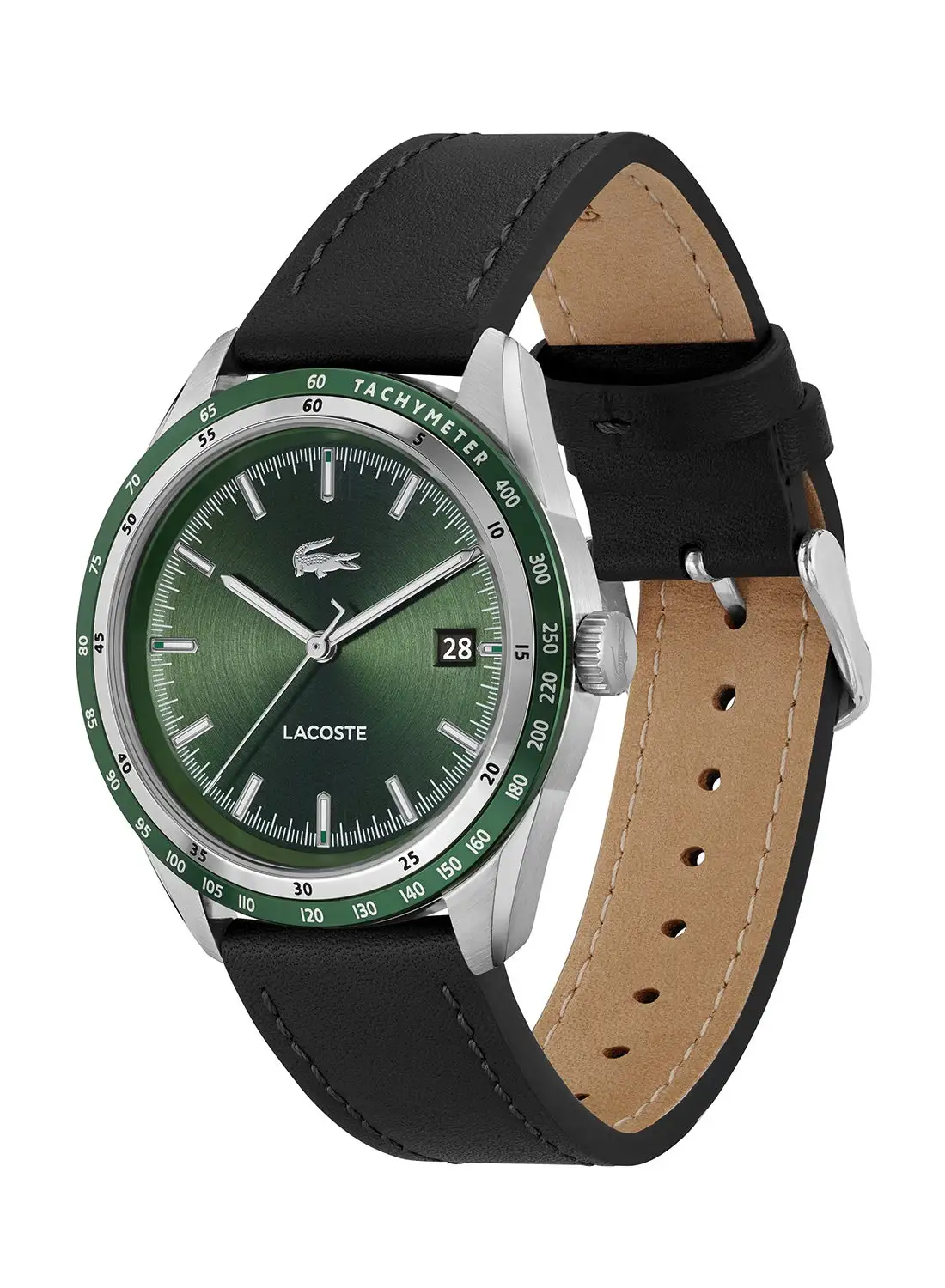 LACOSTE Men's Analog Round Shape Leather Wrist Watch 2011292 - 40 Mm