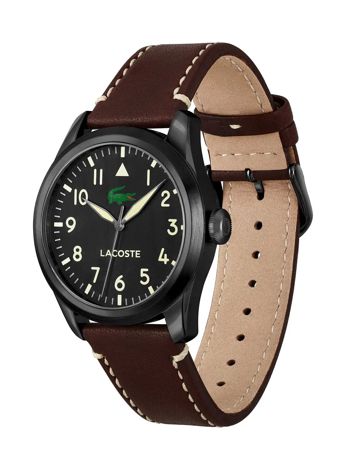 LACOSTE Men's Analog Round Shape Leather Wrist Watch 2011299 - 42 Mm
