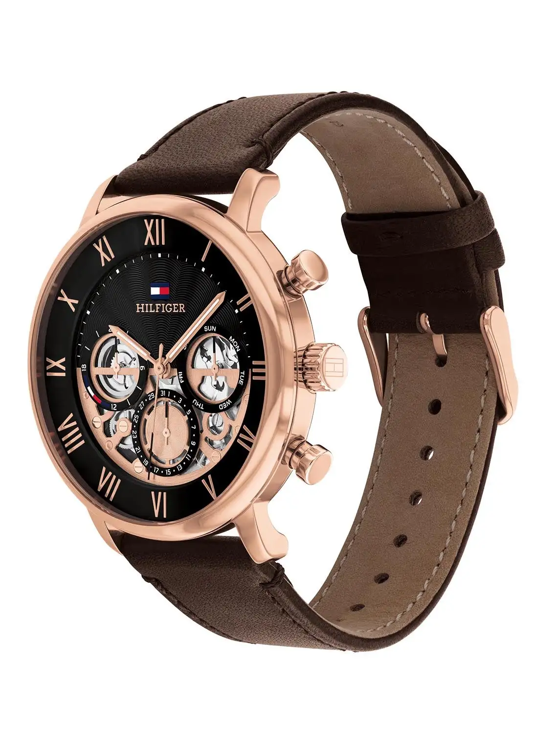 TOMMY HILFIGER Men's Analog Round Shape Leather Wrist Watch 1710566 - 44 Mm