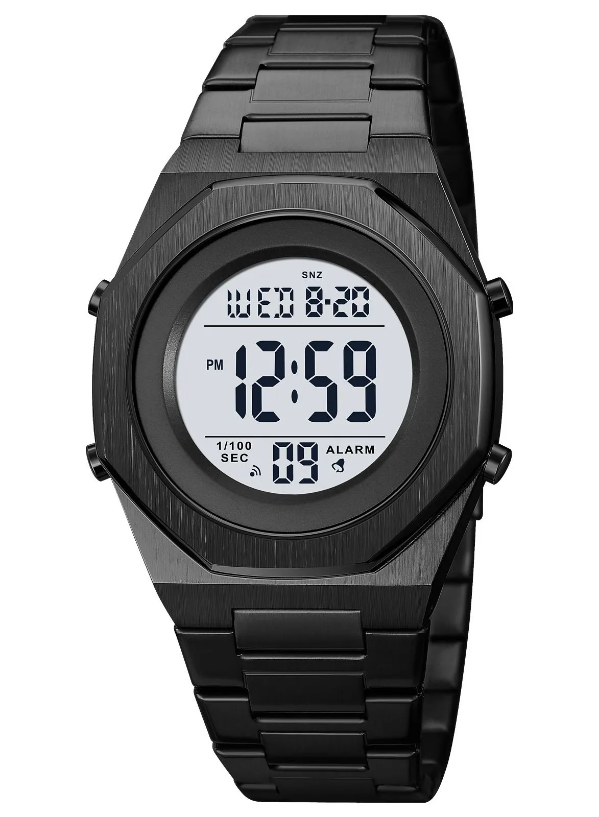 SKMEI Watch For Men Stainless Steel Multifunctional Water Resistant Digital Watch 41mm Black 2066