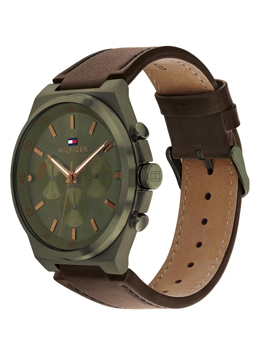 TOMMY HILFIGER Men's Analog Round Shape Leather Wrist Watch 1792085 - 46 Mm