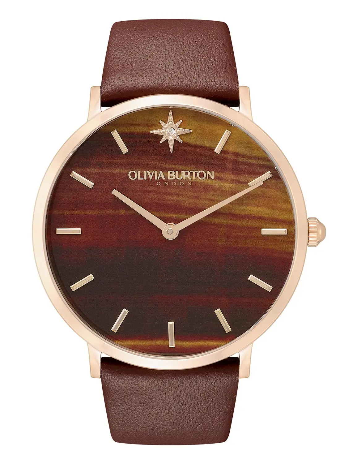 أوليفيا بيرتون ساعة يد جلدية دائرية الشكل أنالوج بعقارب للنساء 24000066 - 40 ملم