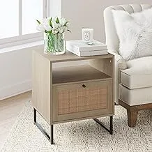 Nathan James Mina Side, End Table Wood Finish & Matte Accents with Storage for Living Room or Nightstand, Bedroom, Natural Oak/Black
