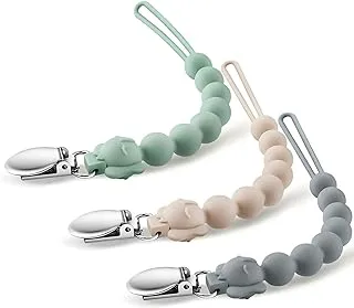 Pacifier Clip, Silicone Baby Pacifier Holder One Piece Teething Beads Design Keeps Pacifiers Teethers & Small Toys in Place, BPA Free Soothers Pacifier Clips for Baby Boy/Girl (Pack of 3)