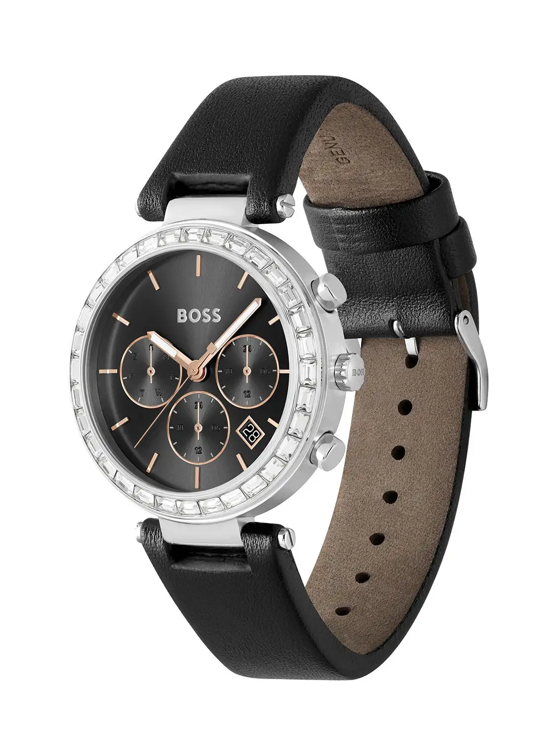 HUGO BOSS Women's Analog Round Shape Leather Wrist Watch 1502689 - 39 Mm