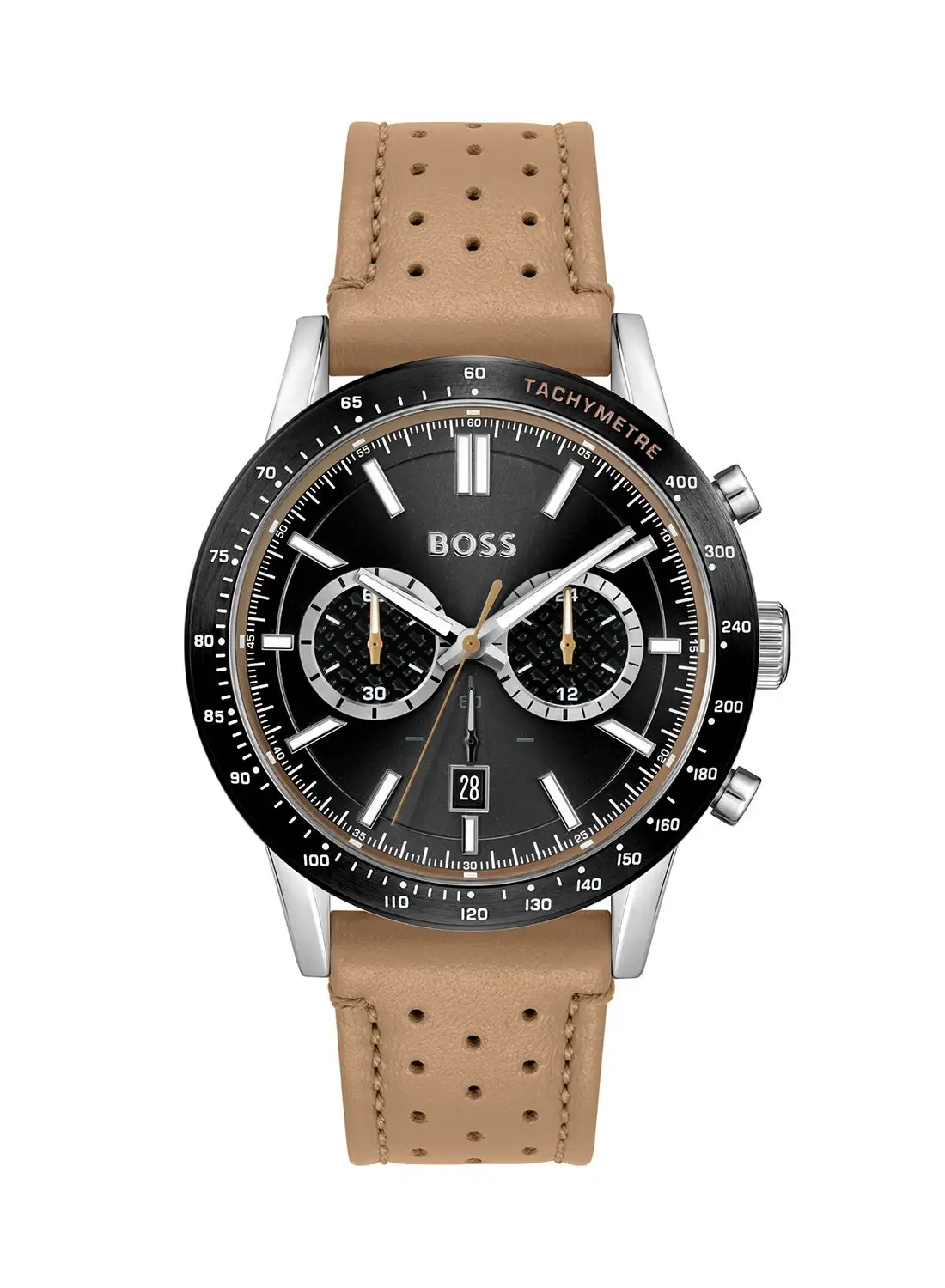 HUGO BOSS Men's Chronograph Round Shape Leather Wrist Watch 1513964 - 44 Mm