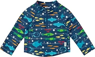 Long Sleeve Zip Rashguard Shirt-Navy Fish-3T