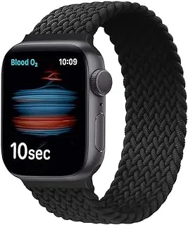 Promate Solo Loop Nylon Braided Strap for Apple Watch, Soft Stretchable Replacement Wristband with Secure Fit for Apple Watch Series 1,2,3,4,5,6, SE, Fusion-44M.Charcoal