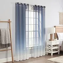 ECLIPSE Ines Printed Ombre Textured Light Filtering Grommet Window Curtains for Bedroom (2 Panels), 52 in x 95 in, Indigo