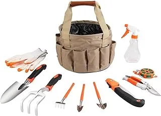 Lawazim Garden Bucket with Tools -10 Piece- Heavy Duty Rust-Resistant Ergonomic Gardening Tools with Storage Bag and Hand and Wrist Protective Gloves for Landscaping Planting Pruning and Weeding