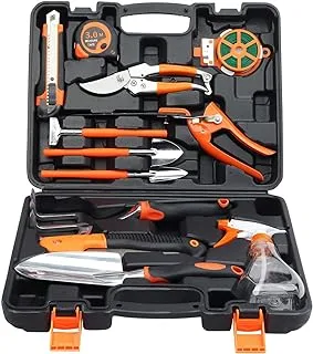 Lawazim Garden Tool Set -12 pieces-Rust Resistant Heavy-Duty Pofessional Gardening Set for Transplanting Pruning Planting Weeding Measuring Cutting with Refillable Spray Bottle and a Sturdy Carry Case