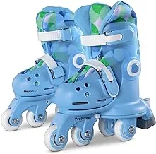 Yvolution Twista Skates Learner Training Skates for Beginner Converts from learner skate to inline skate at the touch of a button, No Tool Needed for Girls Boys 2+ Years Old, Size 12-3J - Blue