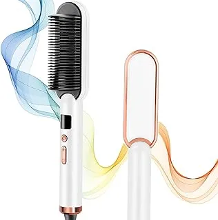 Hair Straightener Brush, LOVNOV Anti Scald Ceramic Hair Straightening Iron and Curler, Fast Heating, 2 in 1 Portable Hot Straightening Comb for Hair Styling, Perfect for Salon at Home (White)