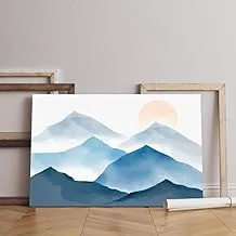 لوحة فنية جدارية من القماش مطبوعة بجبال بألوان مائية زرقاء مقاس 90x60 سم