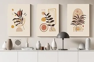 معرض المنزل مجموعة من ثلاثة لوحات فنية جدارية من القماش بتصميم مسطح مرسومة يدويًا بطباعة بوهو مقاس 90 × 60 سم