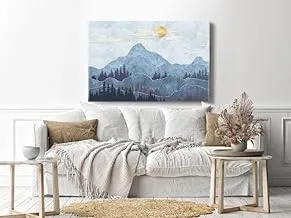 Canvas Wall Art, Abstract Framed Portrait of Silhouettes of mountains with trees 90x60cm