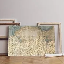 لوحة فنية جدارية من القماش مطبوعة يدويًا بهندسة تجريدية حديثة مرسومة يدويًا على شكل أوراق شجر استوائية من هوم جاليري، مقاس 90 × 60 سم