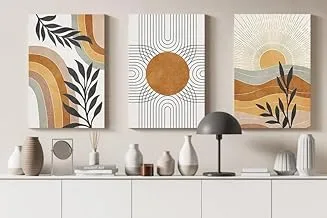 مجموعة معرض المنزل ثلاثة أعمال فنية هندسية بسيطة تجريدية مرسومة يدويًا مطبوعة على القماش مقاس 90 × 60 سم