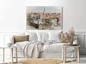 لوحة جدارية من القماش ، صورة مجردة مؤطرة للمدينة القديمة في الصيف ، إستونيا 90x60 سم